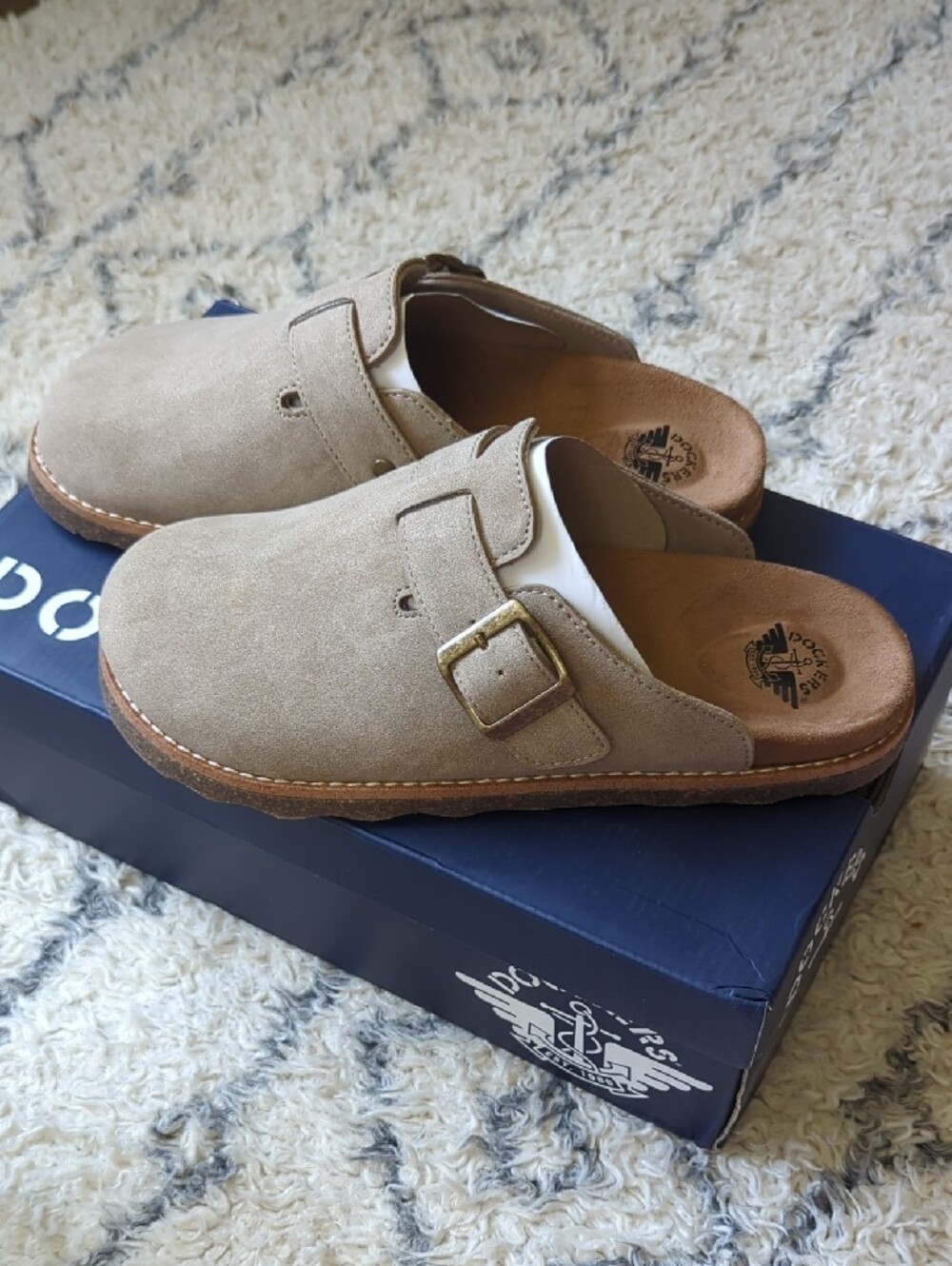 NIB- Dockers Taupe Bircham Suede Slip-On Clog with Buckle Accent - Picture 2 of 6